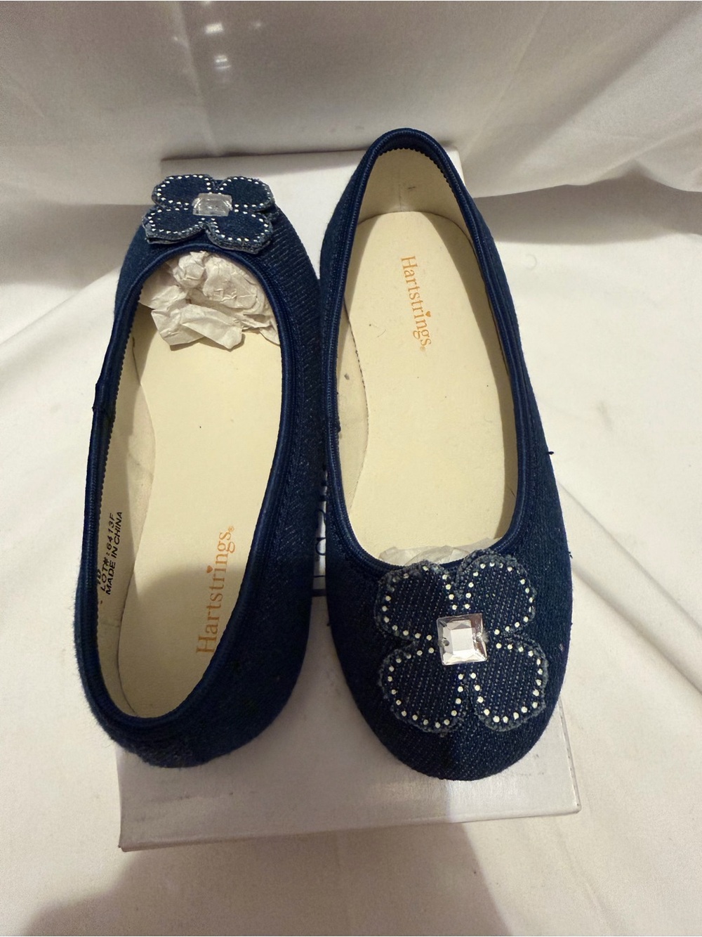NWT Hartstrings Denim Flower Ballet Flat Navy Girls Size 10